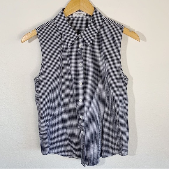 Equipment Colleen Sleeveless Collard Button Down Gingham Navy Blouse Size Medium - Picture 3 of 8